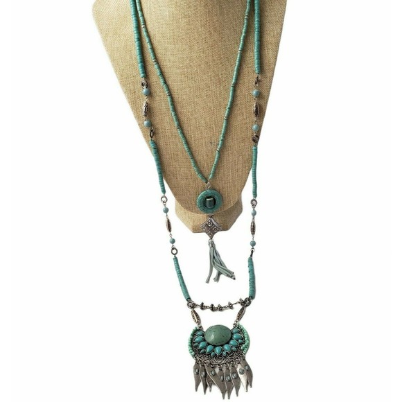 Treska Bohemian Turquoise Color Double Strand Necklace - Picture 4 of 7